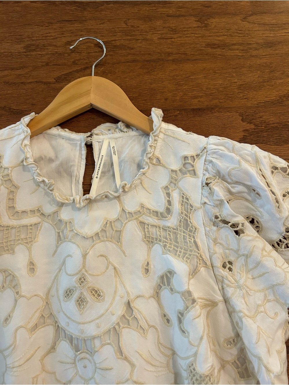 Anthropologie Ruffle Collar Lace Cut Out Blouse - Picture 4 of 5
